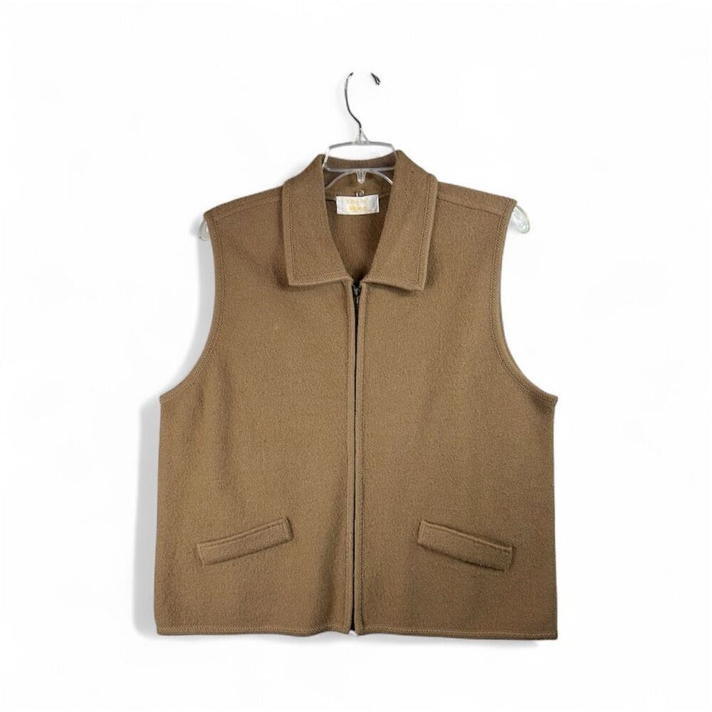 Tally Ho Wool Blend Zip Front Vest Women’s Size Large Tan Camel Classic Country